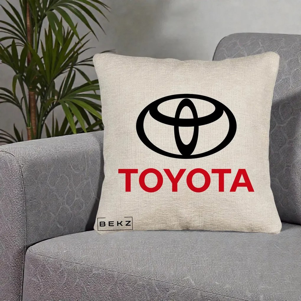 Perna Personalizata cu emblema Toyota, 40x40 cm, Bej Canapea, Husa Detasabila, Perna Inclusa, BEKZ®