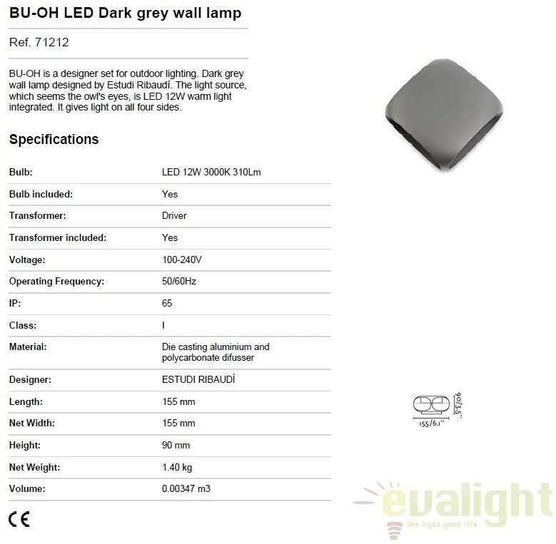 Aplica de perete exterior BU-OH LED gri IP65 71212