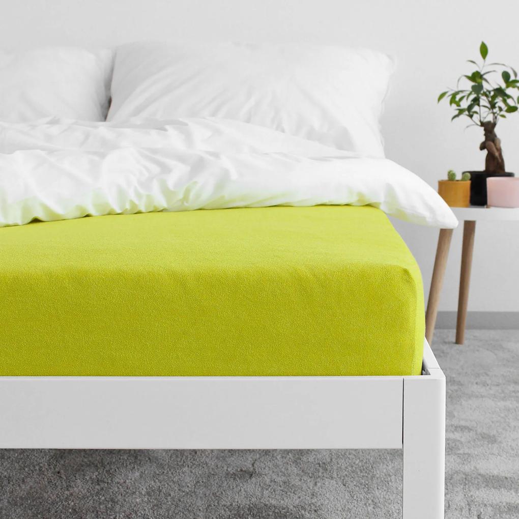 Goldea cearceafuri de pat din terry cu elastic - galben-verde 180 x 200 cm