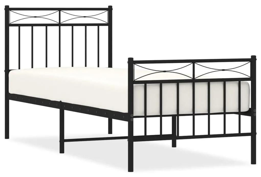 373699 vidaXL Cadru pat metalic cu tăblii de cap/picioare, negru, 75x190 cm