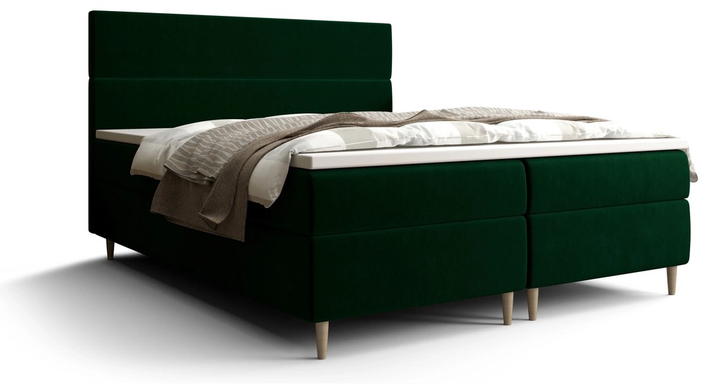 Pat matrimonial Boxspring 160 cm Flu Comfort (verde închis) (cu saltea și sp. depozitare). 1055925