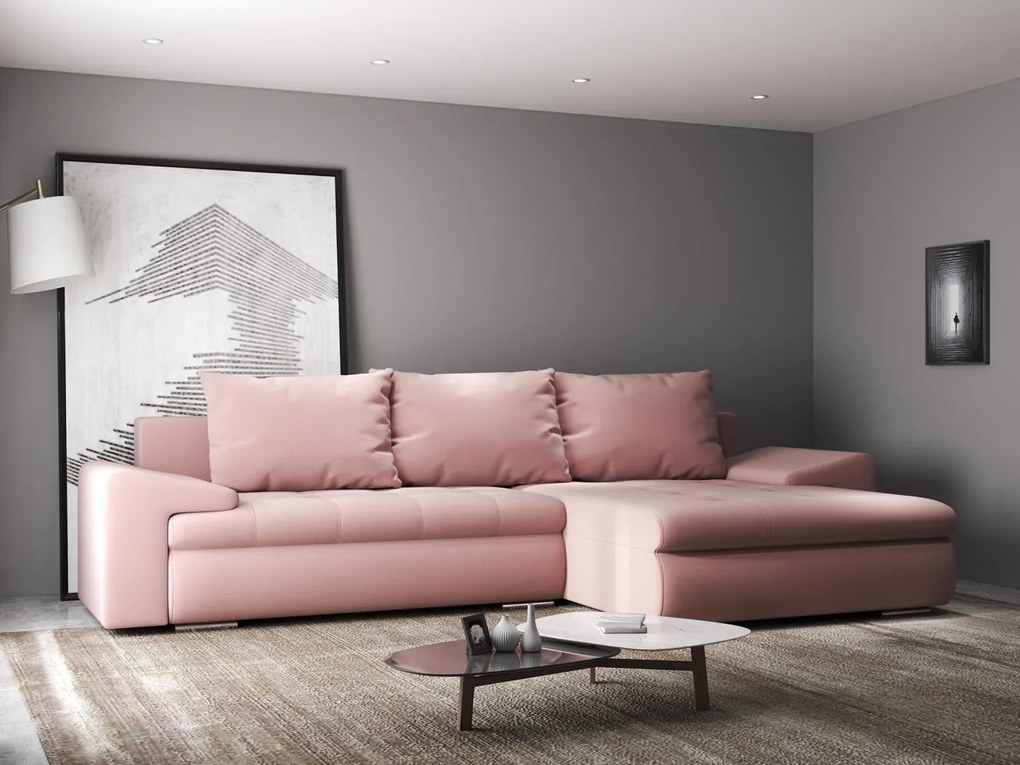 Colțar extensibil dumonde cu ladă de depozitare si sezut confortabil din spuma high-density, Leonardo Royal Roz 260x185 cm II