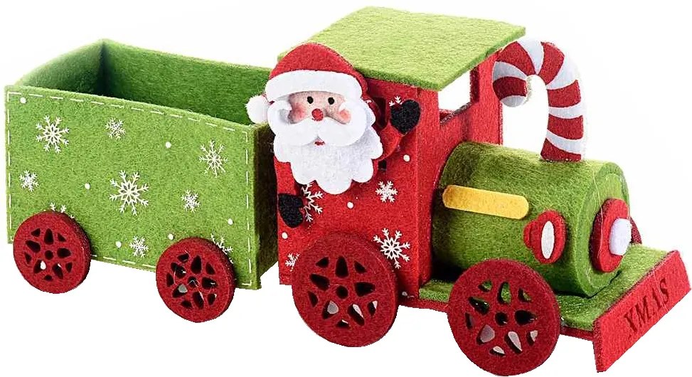 Trenulet decor Craciun textil verde rosu cm 22 x 8 x 9 H
