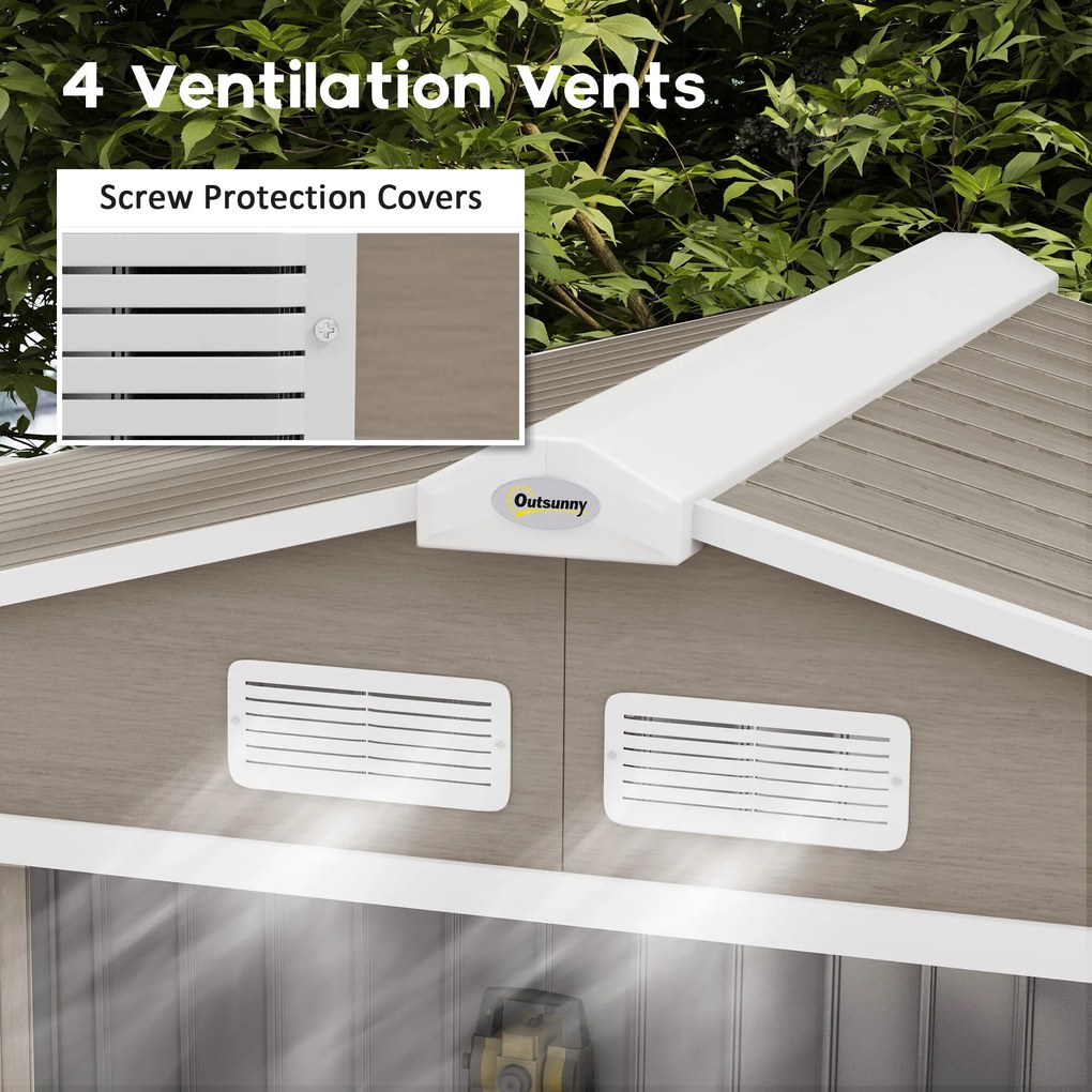 Outsunny Căsuță de Grădină pentru Unelte cu Orificii de Aerisire și Dublă Ușă Culisantă cu Blocare, 213x130x185 cm, Maro | Aosom Romania
