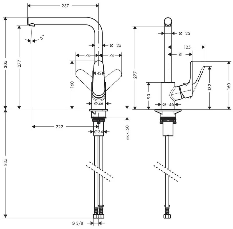 Baterie de bucatarie monocomanda, Hansgrohe, Focus, M41 280, crom