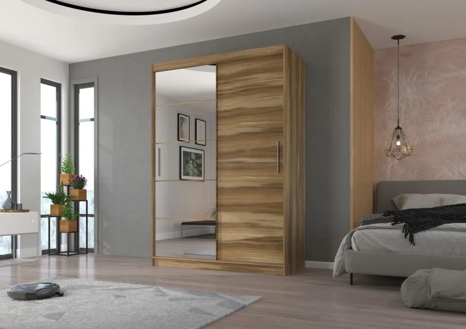 Dulap cu usi glisante si oglinda 150x215 cm, Esti, ADRK Furniture (Culoare: Antracit)