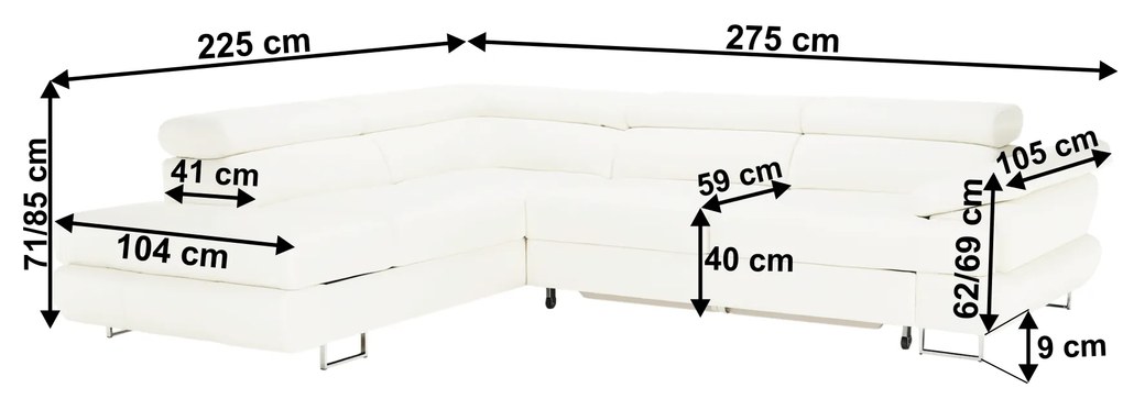 Coltar cu spaţiu pentru depozitare, piele eco albă, stânga, BUTON R