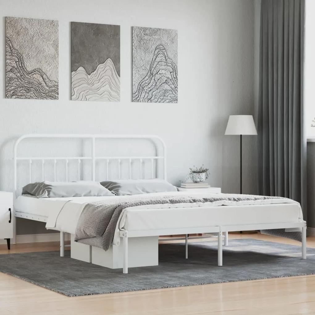 352630 vidaXL Cadru de pat metalic cu tăblie, alb, 160x200 cm
