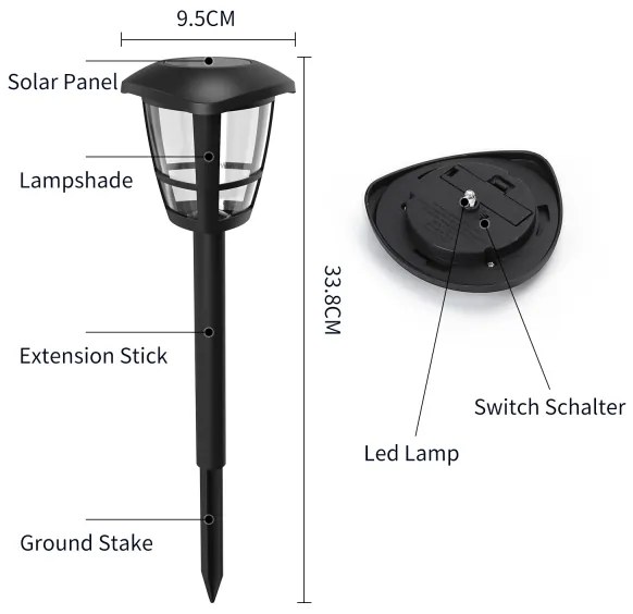 Aigostar - Set de 12 buc. lămpi solare LED, 0,06 W/2 V, 33,8 cm, 6500 K, IP44, negre
