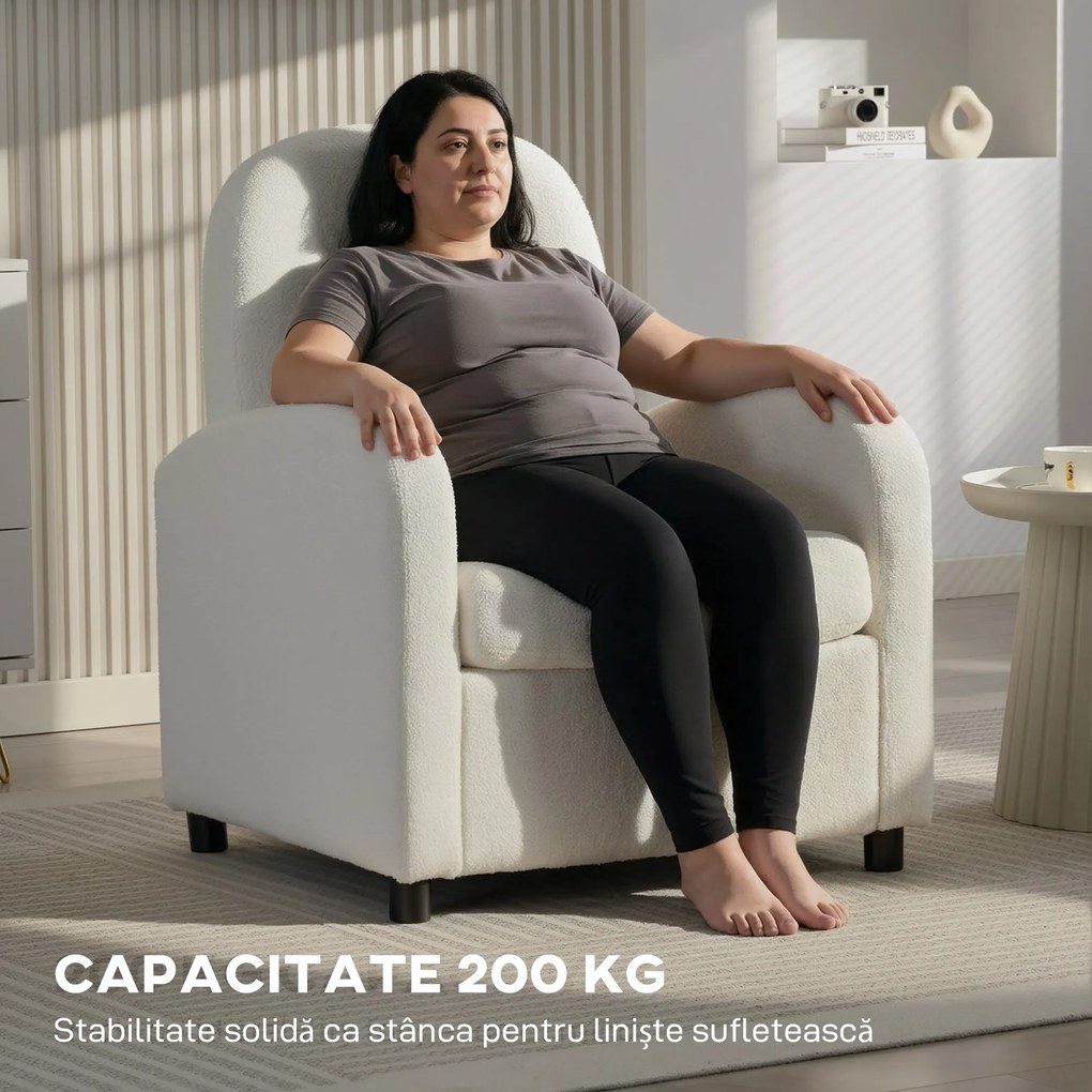HOMCOM Fotoliu Tapițat cu Spațiu Ascuns, Spătar Înalt, Fotoliu Modern cu Brațe și Pernă Lombară, Material Teddy, pentru Dormitor și Sufragerie, Crem | Aosom Romania