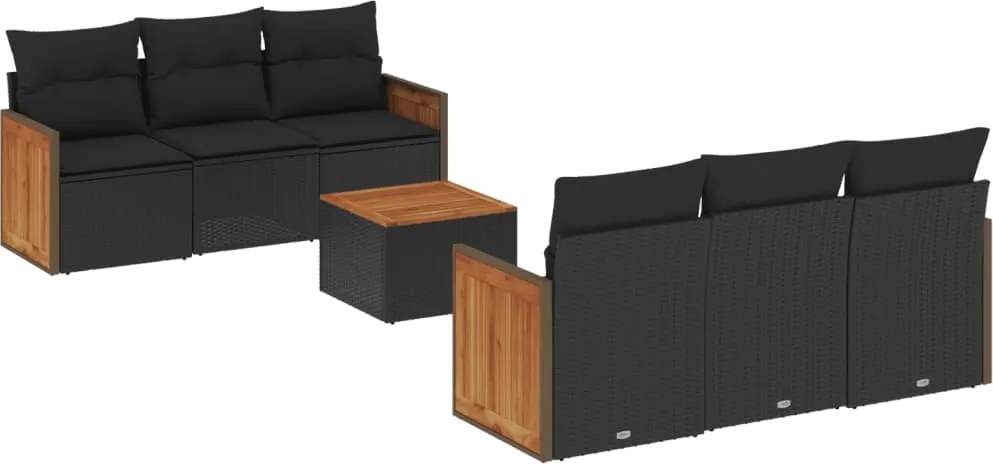 vidaXL Set canapele de grădină cu perne, 7 piese, negru, poliratan