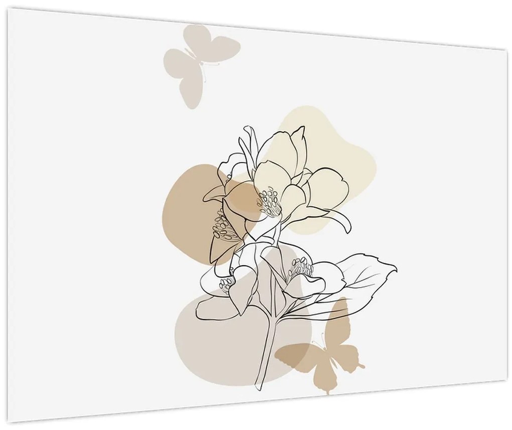 Tablou - Flori bej cu fluture N⁰1 (90x60 cm)