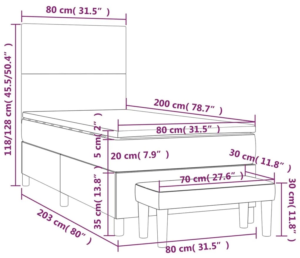 Pat box spring cu saltea, gri inchis, 80x200 cm, textil Morke gra, 80 x 200 cm, Design simplu