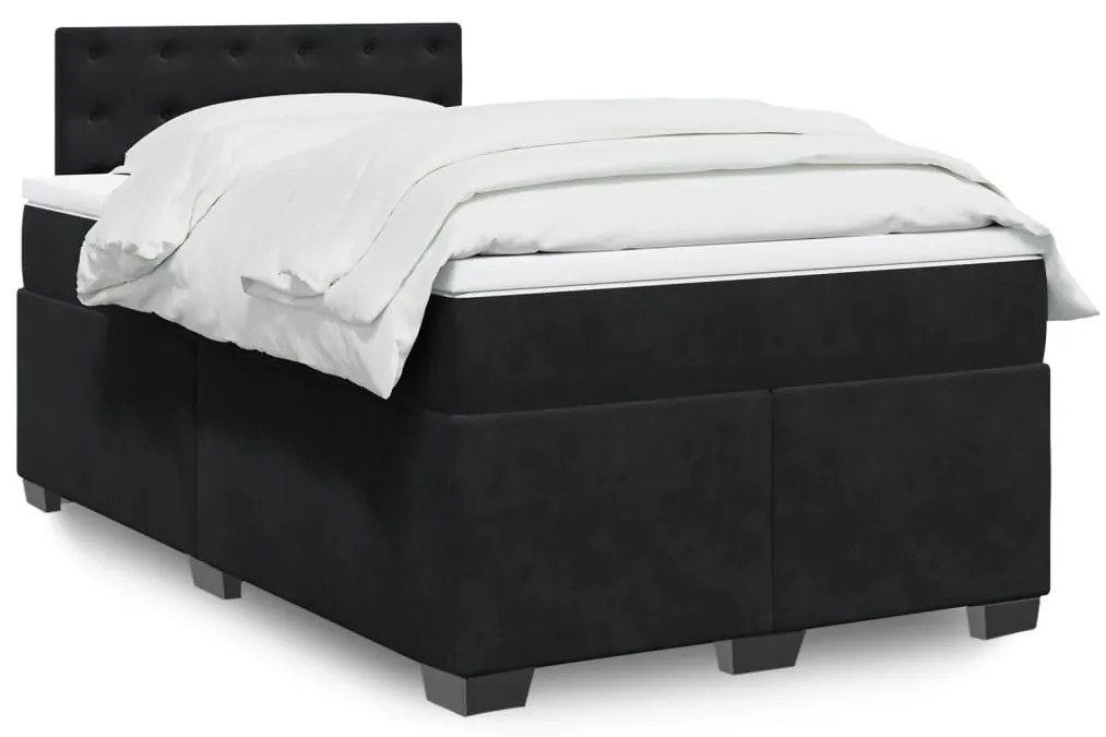 vidaXL Pat box spring cu saltea, negru, 120x190 cm, catifea