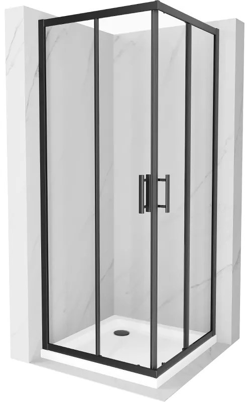 Mexen Rio cabină de duș pătrată 80 x 80 cm, transparent, Neagră + cadă de duș Flat, Albă - 860-080-080-70-00-4010B