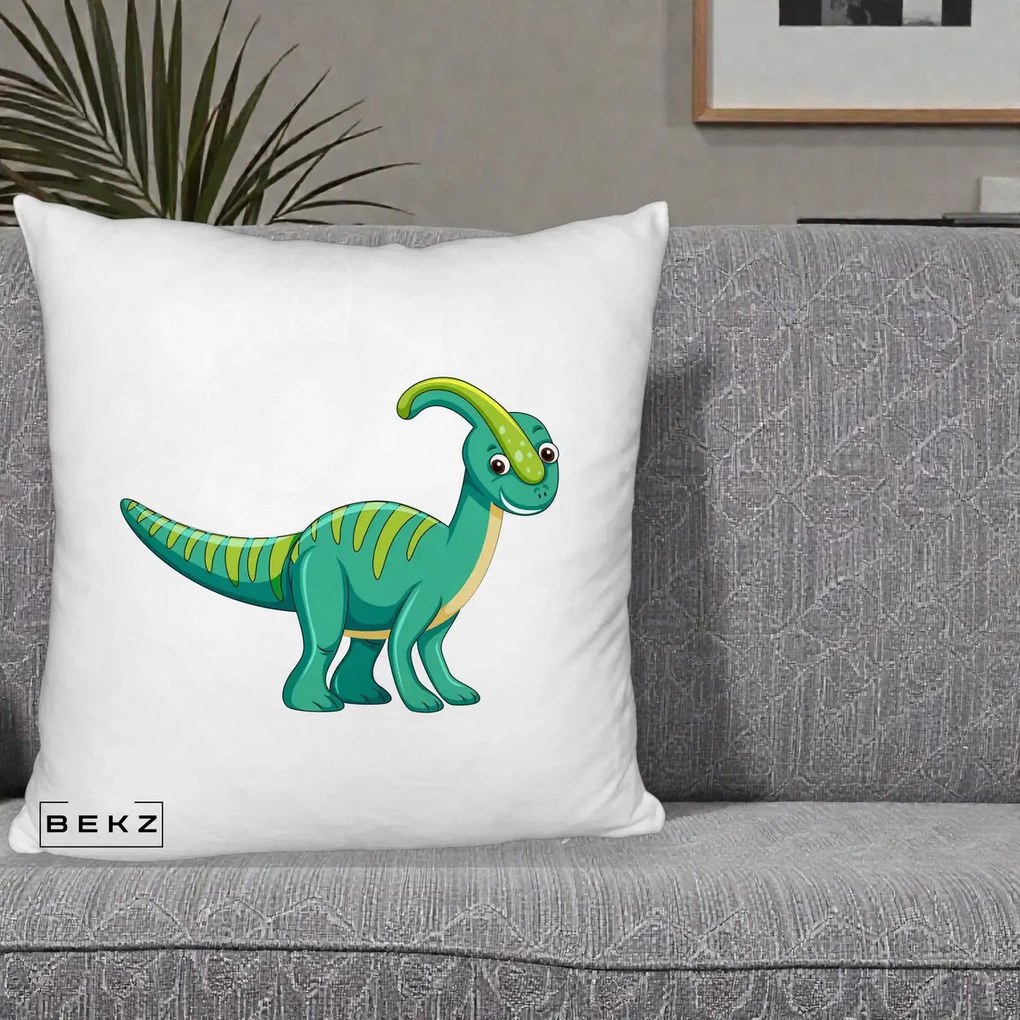 Perna Decorativa Parasaur Verde, 40x40 cm, Alb Pufos, Husa Detasabila, Perna Inclusa, BEKZ®