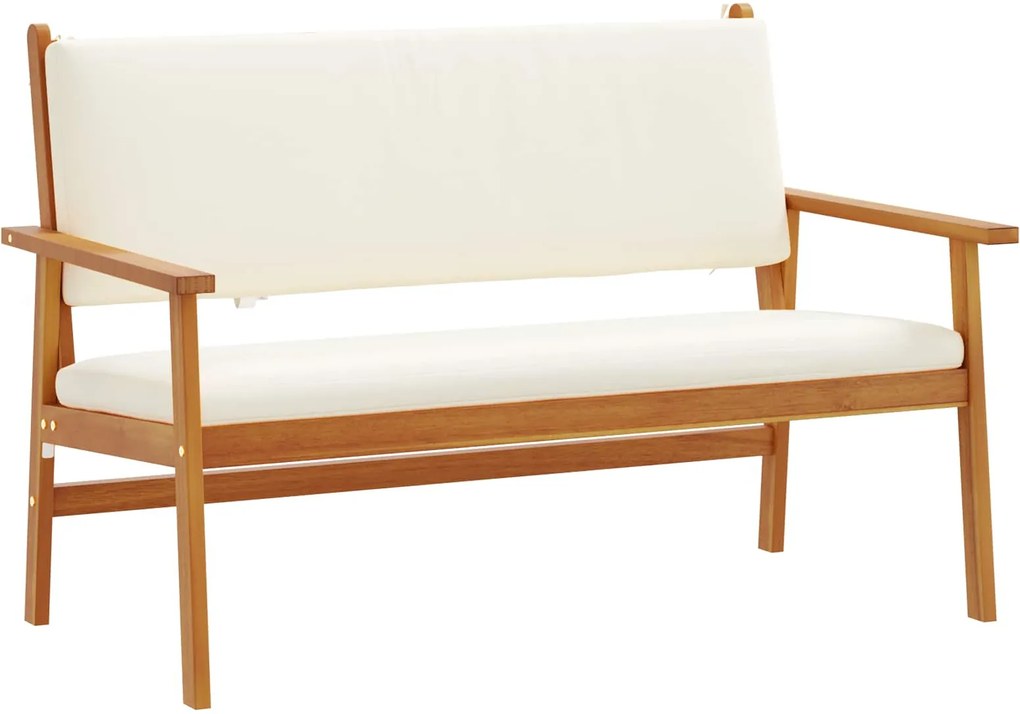 vidaXL Bancă de grădină cu pernă Alb crem Lemn Solid de Acacia