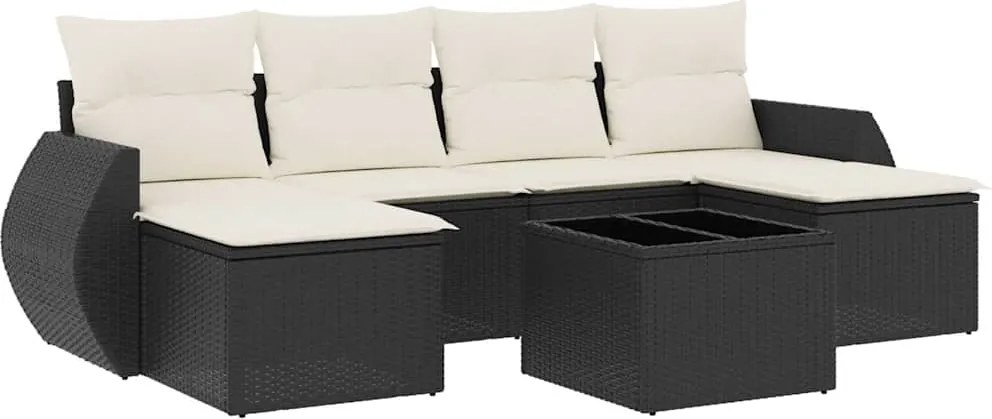 vidaXL Set canapele de grădină cu perne, 7 piese, negru, poliratan