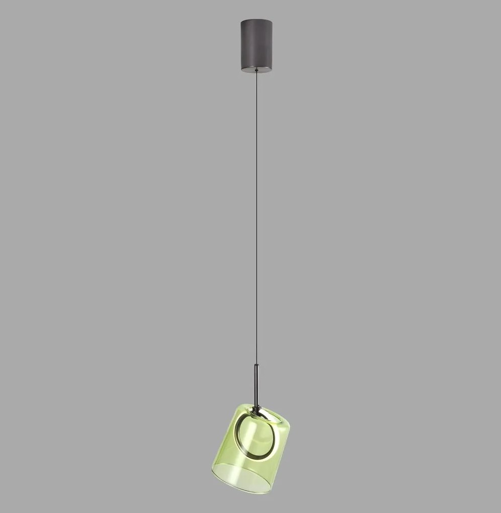 Pendul modern LED 3000K, inaltime reglabila, sticla, verde, Zula