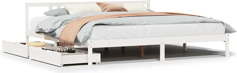 vidaXL Cadru de pat fără saltea, alb, 200x200 cm, lemn masiv pin