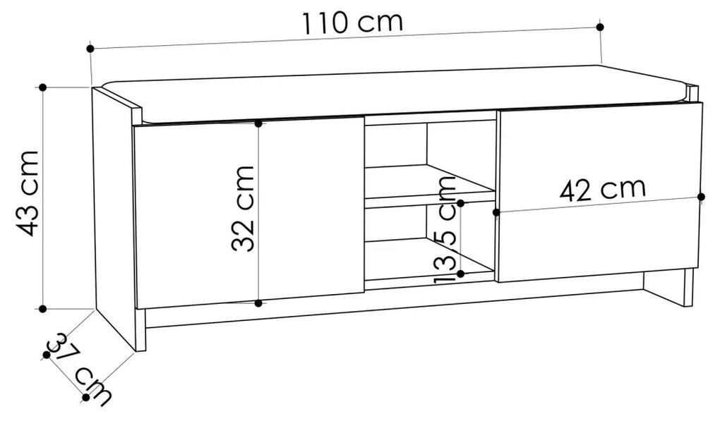 Dulap de pantofi cu banca Zulla Stejar 110x43x37 cm