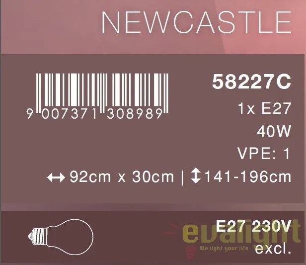 Lampadar, lampa de podea cu inaltime reglabila, NEWCASTLE 58227C GL