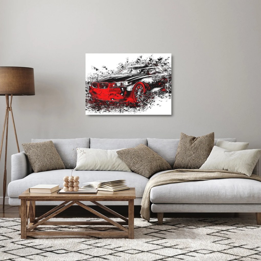 Tablou pe sticlă - Mașina pictată în acțiune (70x50 cm)