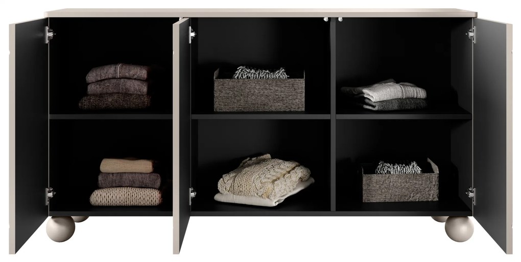 Comodă cu trei uși pe picioare rotunde Sonatia II 150 cm - cașmir