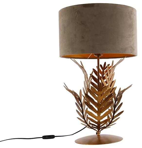Lampă de masă vintage de culoare aurie cu nuanță de catifea taupe 35 cm - Botanica