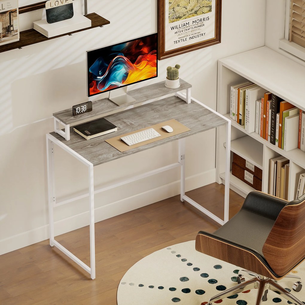 HOMCOM Masă Pliabilă Economisitoare de Spațiu cu Suport Detasabil pentru Monitor, 100x48x87,5 cm, Masă Portabilă pentru Birou, Casă și Studio, Culoare Lemn | Aosom Romania
