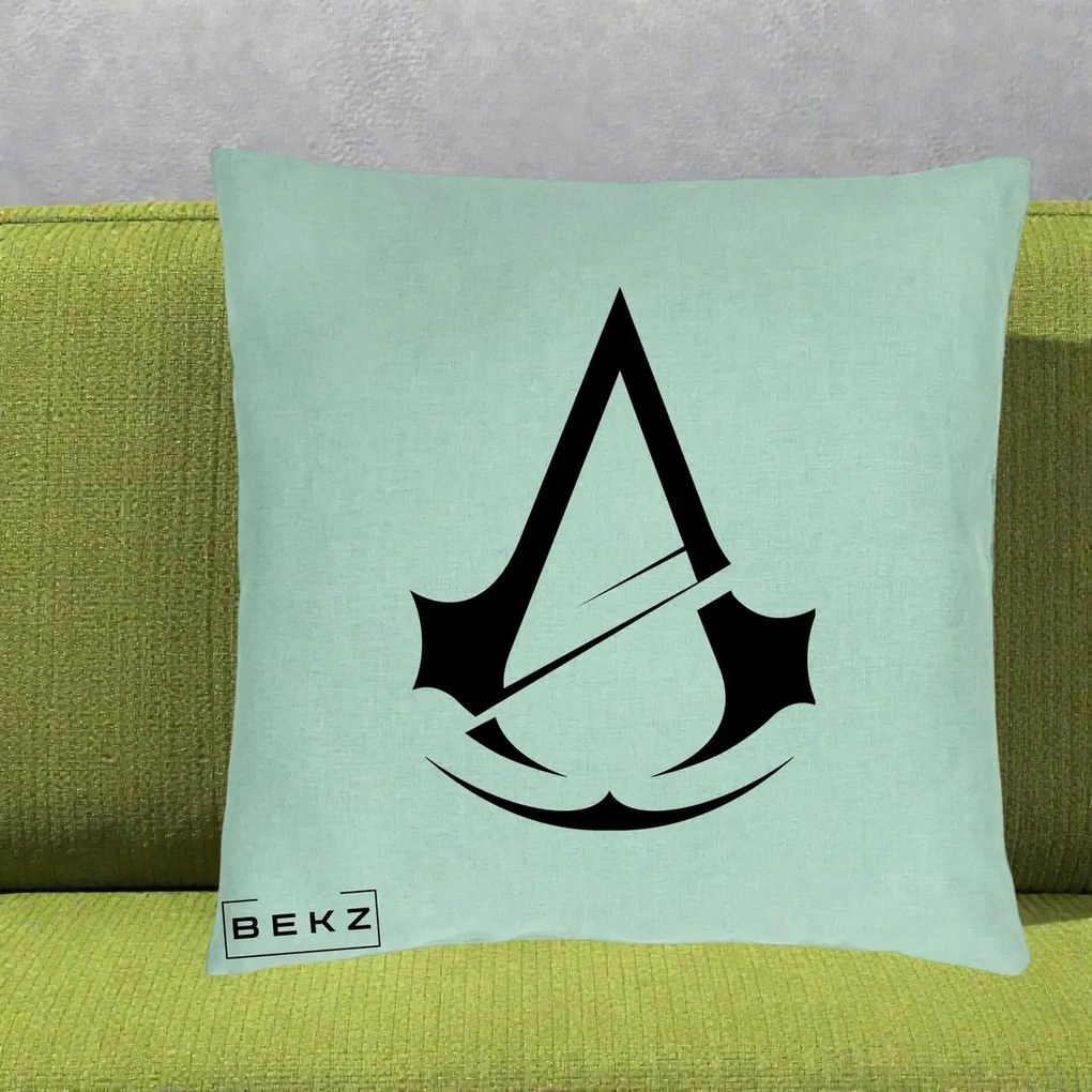 Perna Personalizata Assassin's Creed Minimalist, 40x40 cm, Verde Menta, Husa Detasabila, Perna Inclusa, BEKZ®