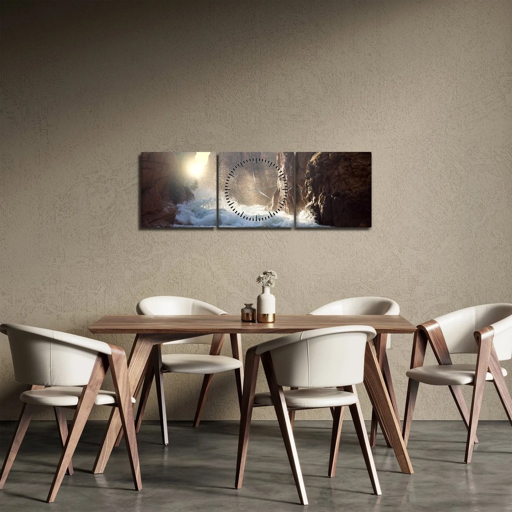 Tablou - Stânci și valuri ale oceanului (cu ceas) (90x30 cm)