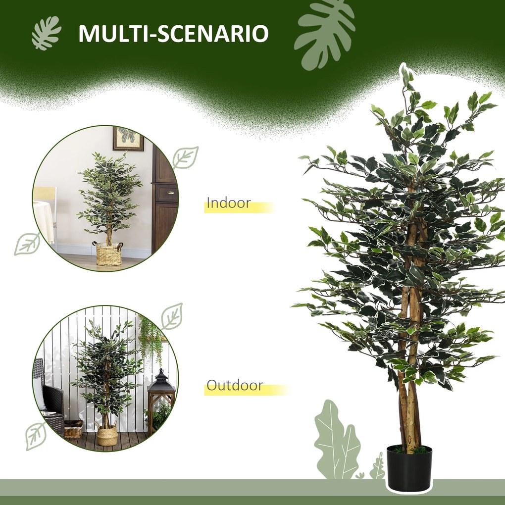 HOMCOM Ficus artificial in ghiveci cu 702 frunze multicolore, Plante artificiale pentru interior si exterior, 130 cm | AOSOM RO