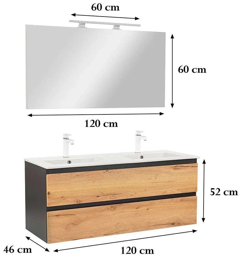 Mobilier complet de baie Vario Forte 120 antracit-stejar