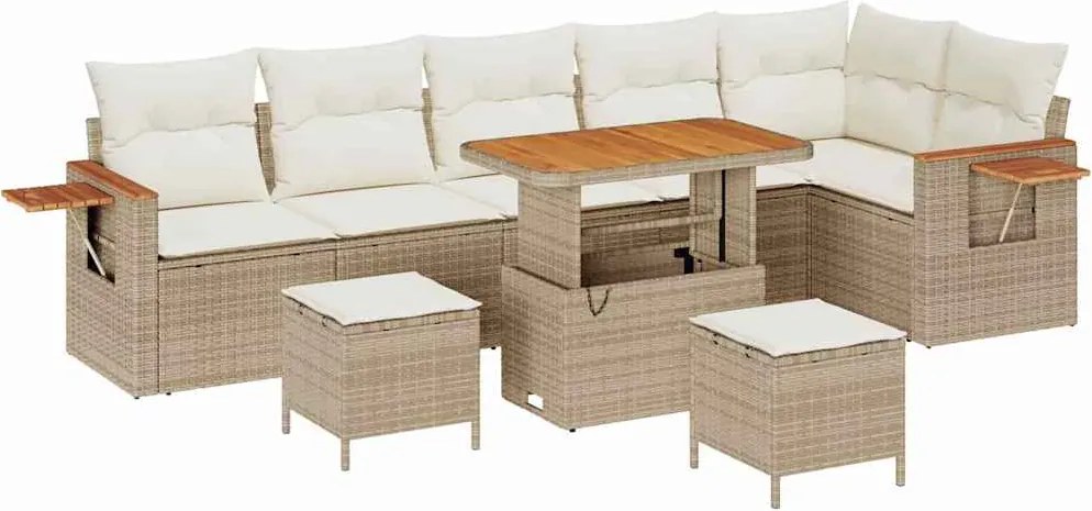 vidaXL Set de canapele pentru grădină cu pernă 9 pcs Bej și crem