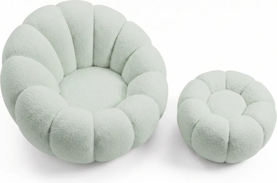 Fotoliu de design rotativ BLOOM cu taburet, verde deschis