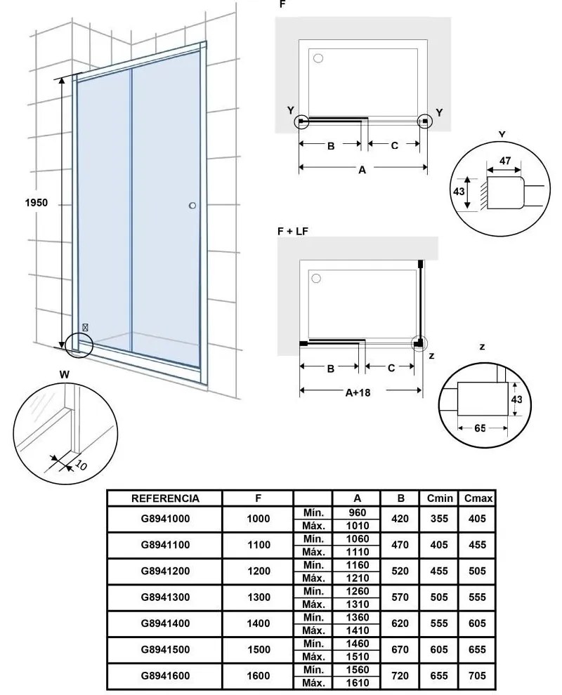 Usa sticla dus culisanta Gala Step New formata din 2 elemente, 100x195 cm 1000x1950 mm