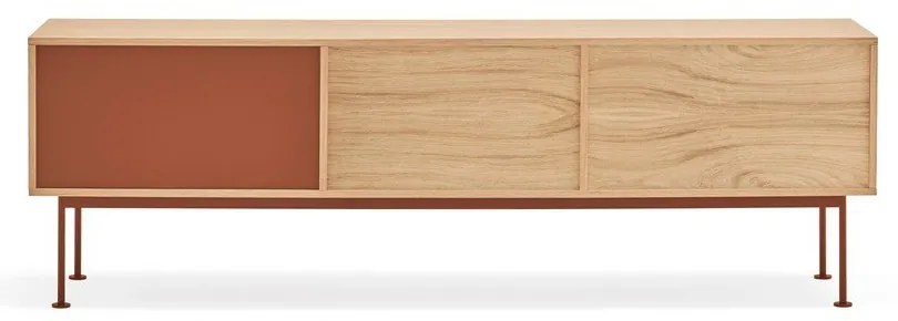 Comodă TV cu aspect de lemn de stejar Teulat Yoko, roșu cărămiziu