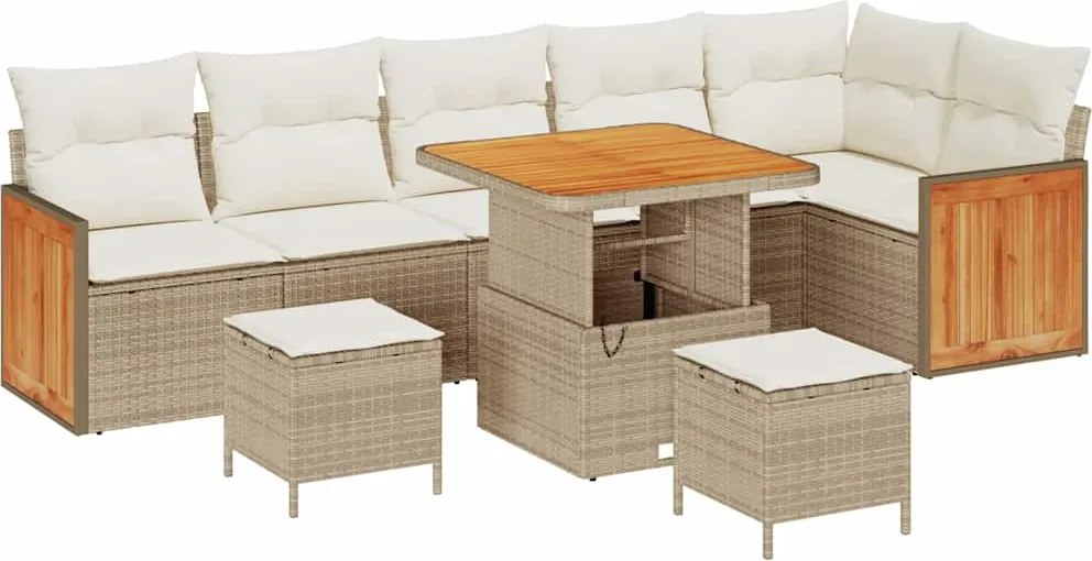 vidaXL Set de canapele pentru grădină cu pernă 9 pcs Bej și crem