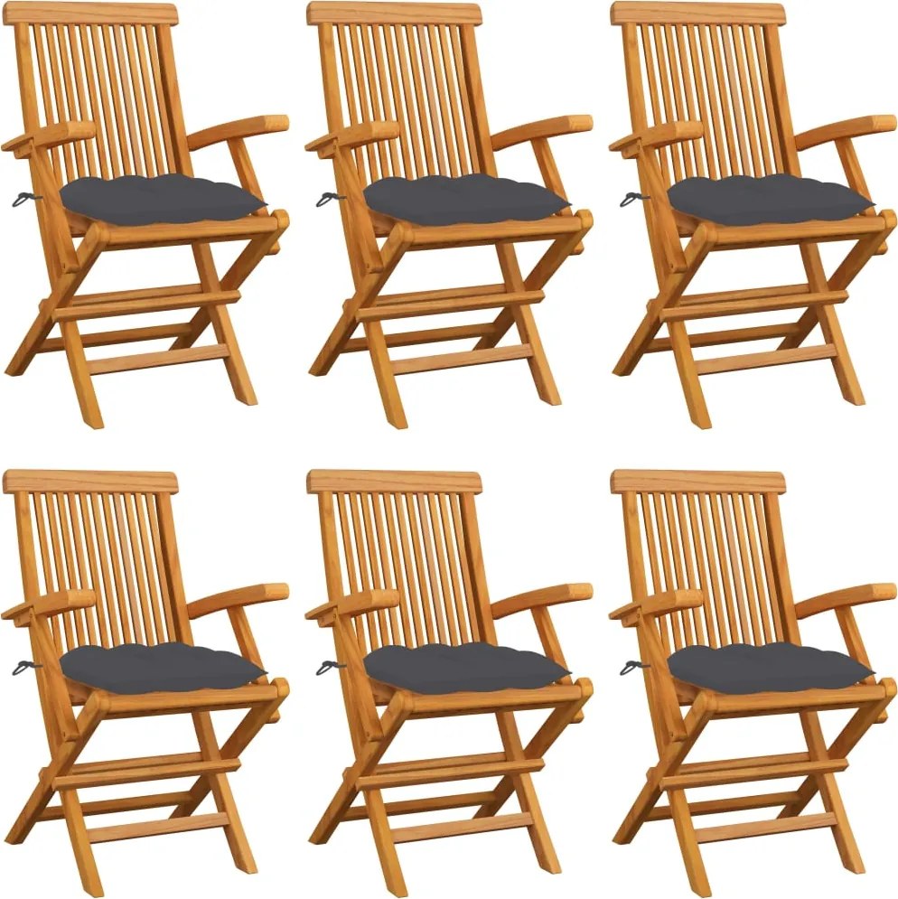 vidaXL Scaune de grădină cu perne, 6 buc., antracit, lemn masiv de tec