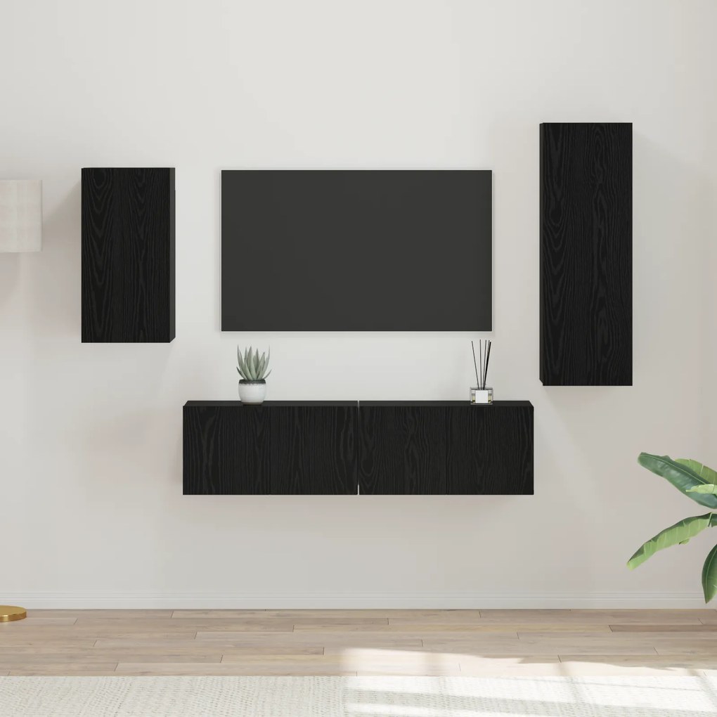 vidaXL Set comodă TV Pe perete 4 pcs Stejar negru 30.5 x 30 x 90 cm