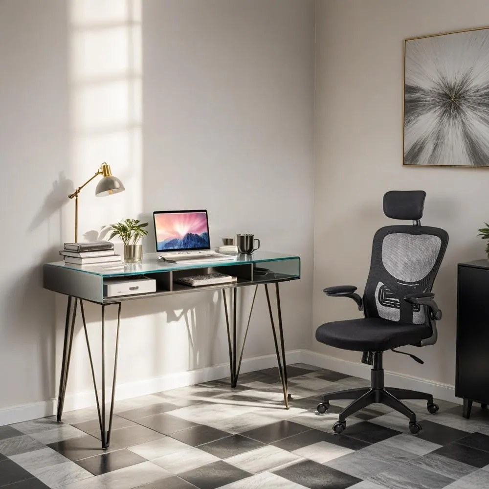 Scaun ergonomic din mesh cu brate rabatabile OFF 635 negru