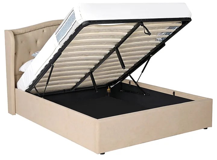 PAT CATIFEA CU SOMIERA RABATABILA SI TABLIE INCLUSA CHARM, 160X200X130 (160X200) CM, SPATIU DEPOZITARE, CULOARE CREM