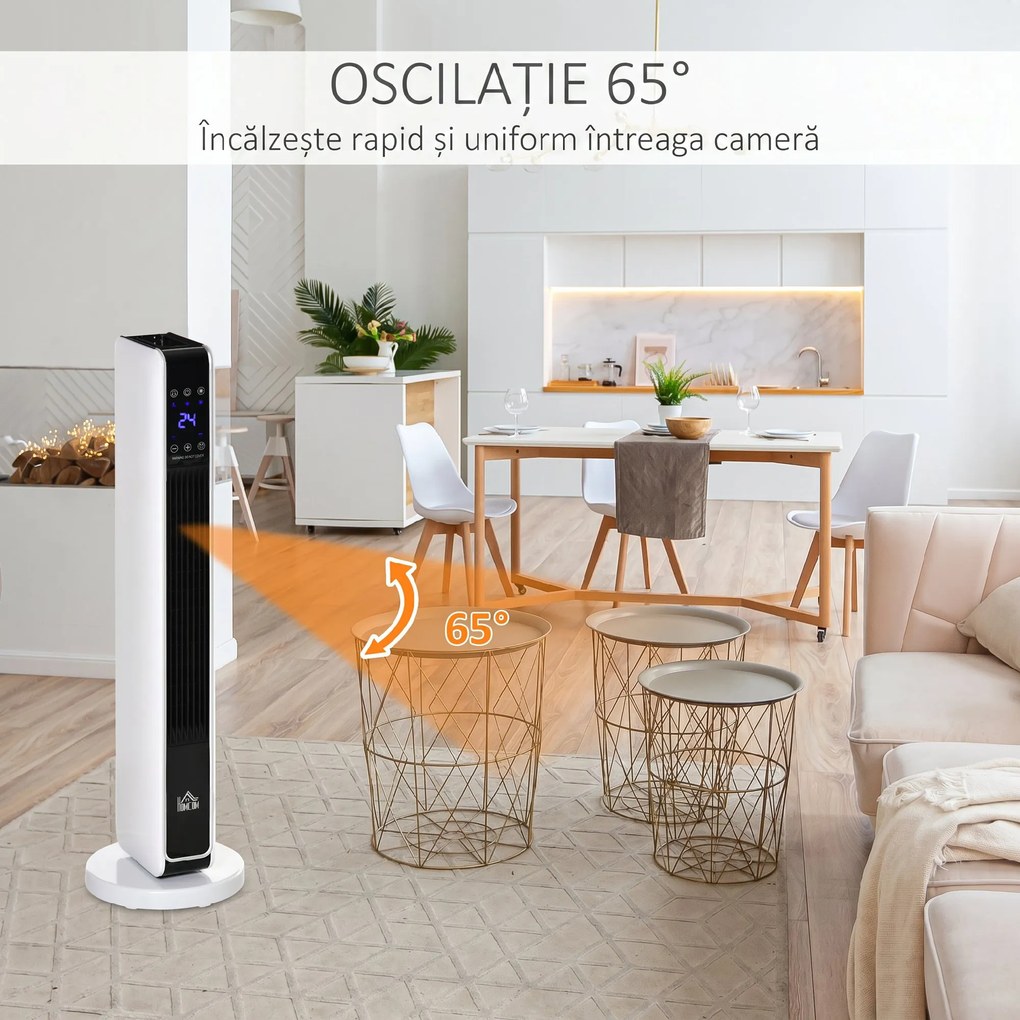 HOMCOM Încălzitor Electric Ceramic de 2200W cu 3 Moduri de Funcționare și Telecomandă, Alb | Aosom Romania