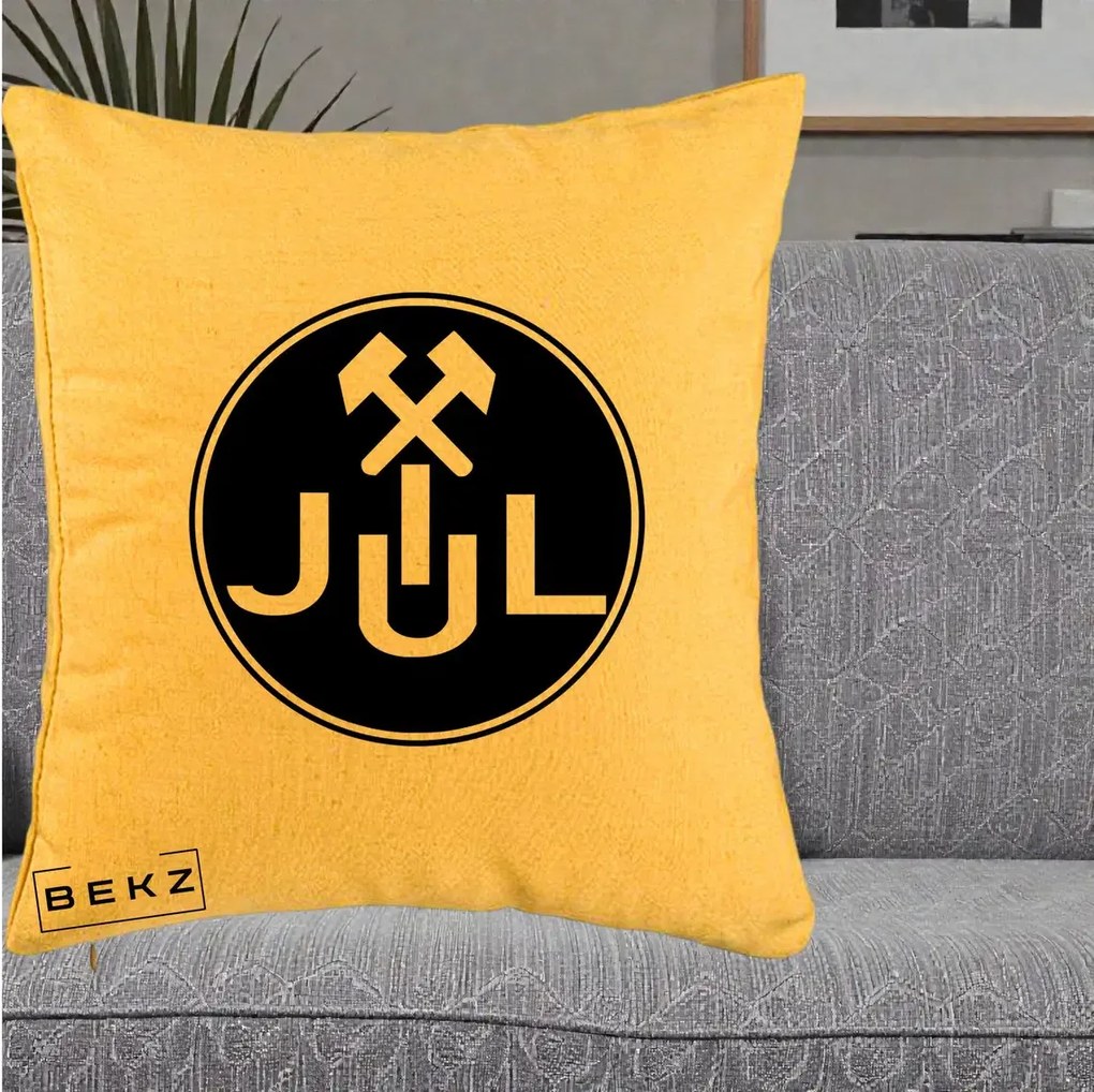 Perna Personalizata JUL Jiul Lupeni Fotbal, 40x40 cm, Galben, Husa Detasabila, Perna Inclusa, BEKZ®
