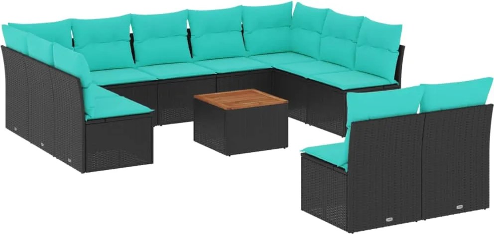 vidaXL Set mobilier de grădină cu perne, 12 piese, negru, poliratan