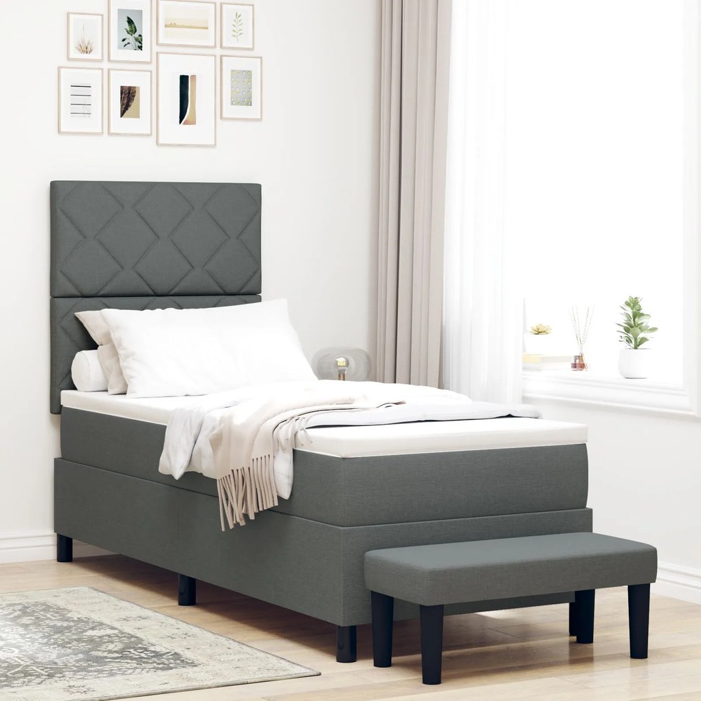 vidaXL Pat Box Spring cu saltea și banchetă gri închis 80x200 cm țesătură