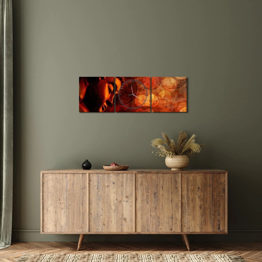 Tablou - Buddha în nuanțe roșii (cu ceas) (90x30 cm)