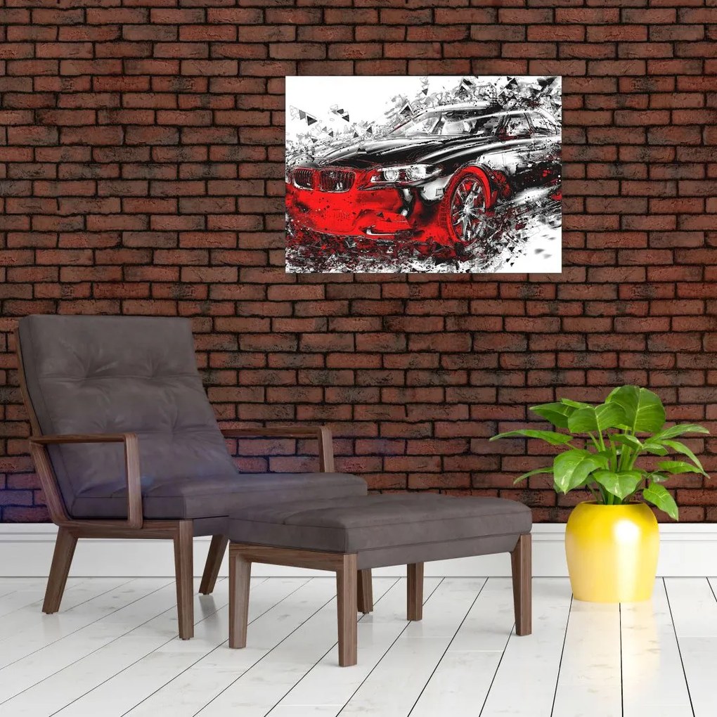 Tablou pe sticlă - Mașina pictată în acțiune (70x50 cm)