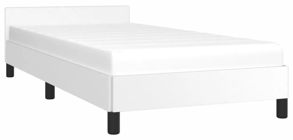 Cadru de pat cu tablie, alb, 100x200 cm, piele ecologica Alb, 100 x 200 cm